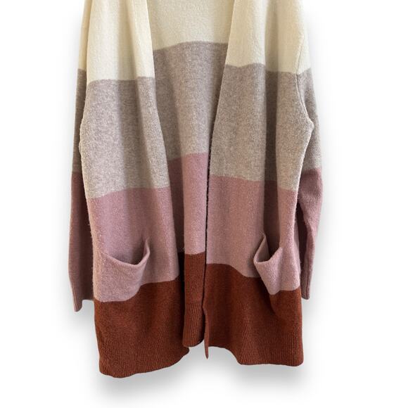 Madewell Wool Alpaca Color Block Duster Cardigan Mauve Ivory Brown Cozy size XL - Picture 4 of 10